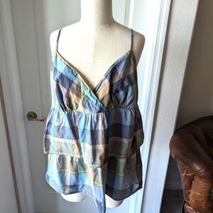 Loft Dusty Blues Plaid Summer Tank Top